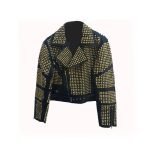 Handmade Womens Black Fashion Golden Studded Punk Style Leather Jacket