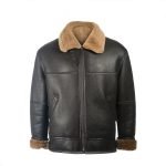 Men Black Aviator Leather Shearling Jacket