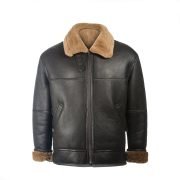 Men Black Aviator Leather Shearling Jacket