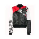 Womens Fashion Printed Bomber Leather Jacket
