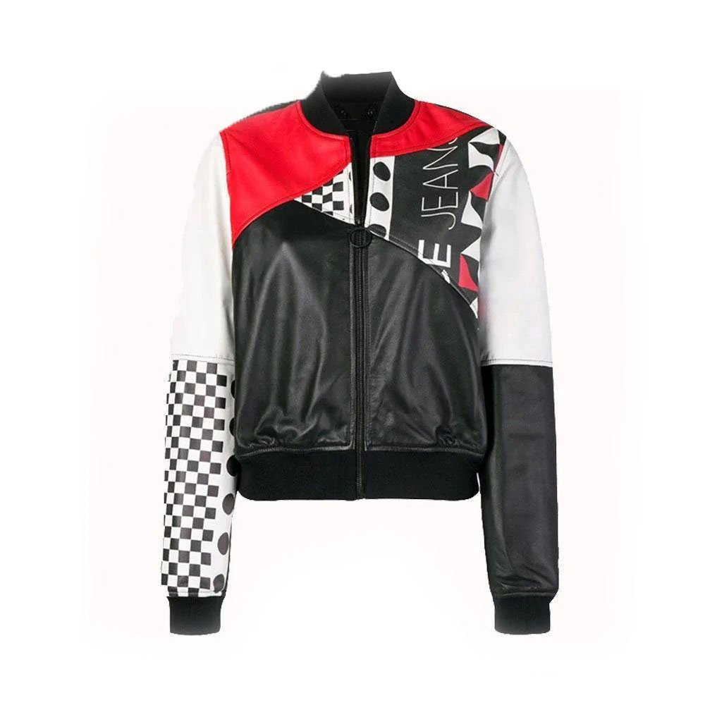 1 Womens Fashion Printed Bomber Leather Jacket - Image 1