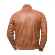 Men Brown Bomber Leather Jacket - Image 2