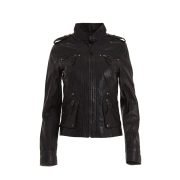 Ladies Womens Classic Black Fashion Soft Nappa Leather Fitted Rock Jacket