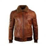 Mens B3 Bomber Rust Tan Brown Removable Fur Collar