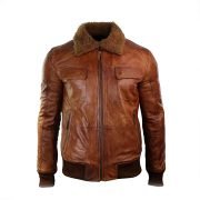 Mens B3 Bomber Rust Tan Brown Removable Fur Collar