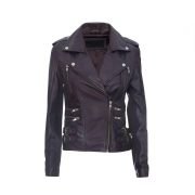 Ladies Purple Real 100% Lamb Nappa Leather Biker Jacket