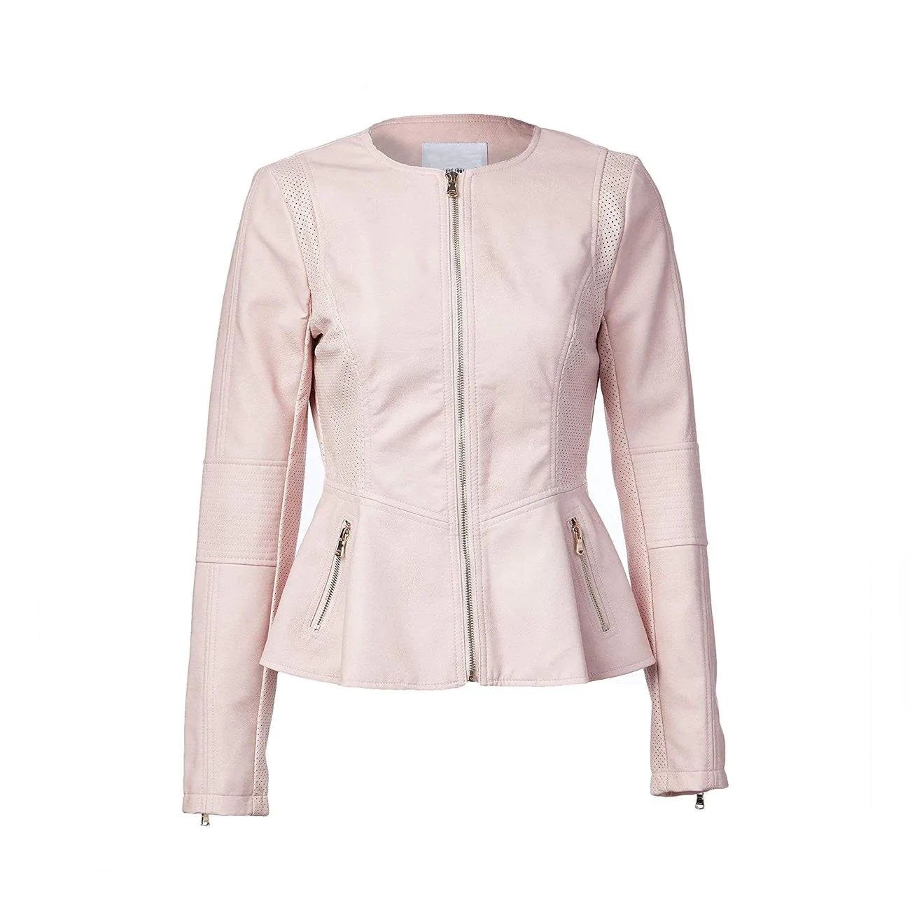 1 Women's Ladies Peplum Hem Faux Leather Jacket - Image 1
