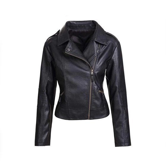 Womens Slim Tailoring Faux Leather Coat Moto Biker Jacket