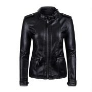 Women Zipper Closure Sleeve Easy Leather Jacket