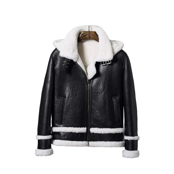 Mens B3 Aviator Black Fur Bomber Leather Jacket