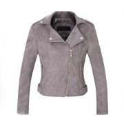 S06 Nia Nal Grey Biker Suede Women Leather Jacket