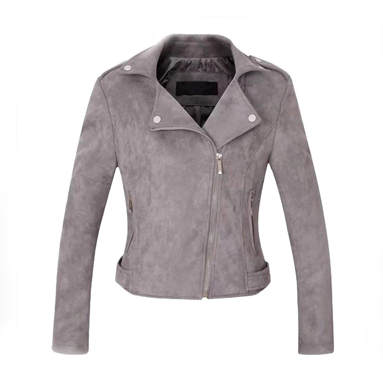 1 S06 Nia Nal Grey Biker Suede Women Leather Jacket - Image 1