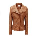 Celebrity Fashion Tall ultimate faux Women leather biker jacket in Brown
