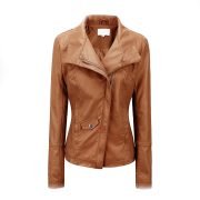 Celebrity Fashion Tall ultimate faux Women leather biker jacket in Brown