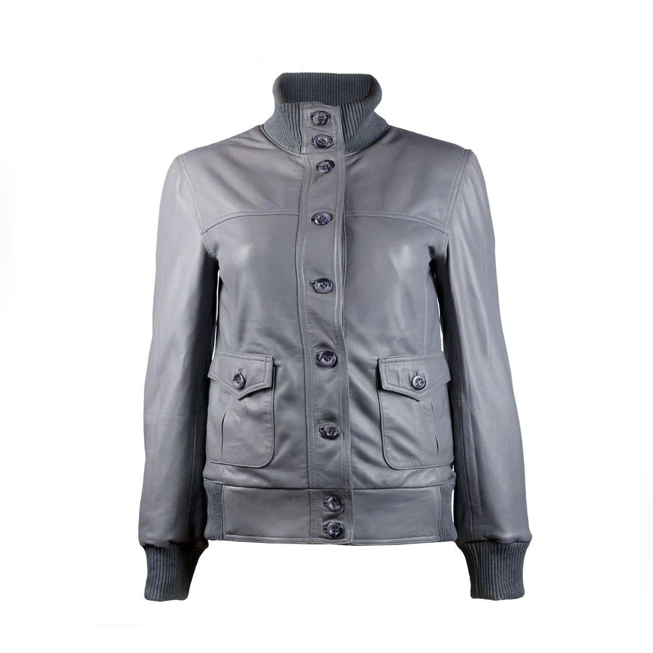 1 Gusty Grey Bomber Womens Leather Jacket - Image 1
