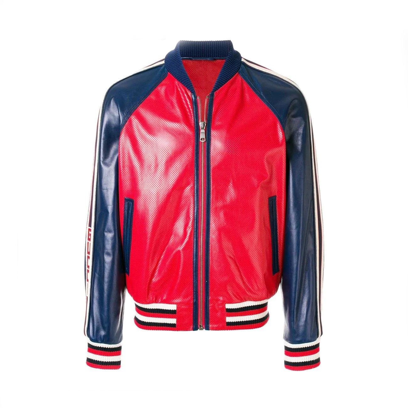 1 Womens Leather Bomber Jacket with Gucci Logo - Image 1