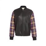 Wool Blend Tweed Women Leather Bomber Jacket