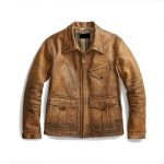 Newboy Vintage Style Distressed Tan Leather Jacket Men's