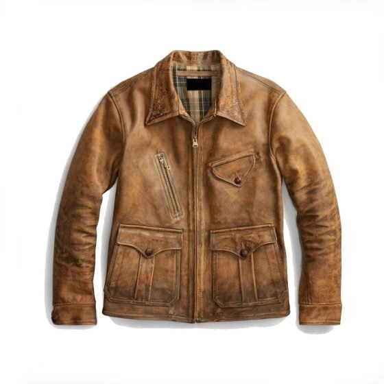Newboy Vintage Style Distressed Tan Leather Jacket Men's