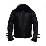 Men Black Biker Shearling Jacket