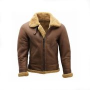 Men's Brown B3 Shearling Sheepskin WW2 Bomber Leather Flying Aviator Jacket