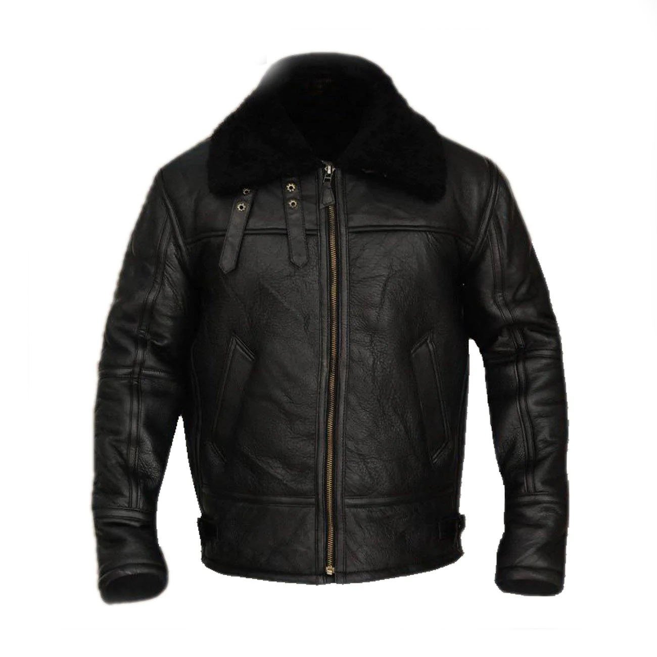 bomber sheepskin B3 Aviator Bomber Sheepskin Black Leather Jacket - Image 1