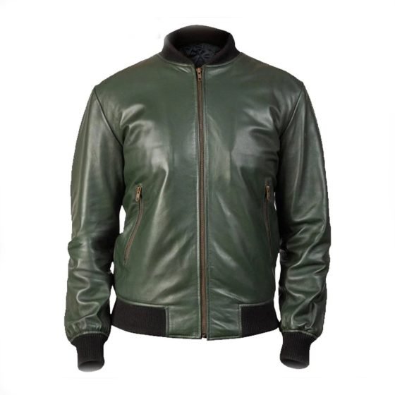 Men Glossy Green Bomber Jacket