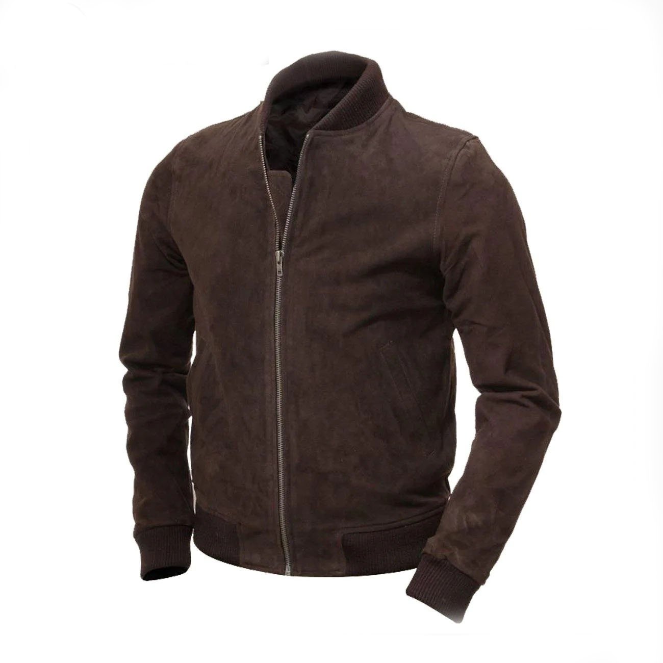 1 Men Brown Suede Bomber Jacket - Image 1