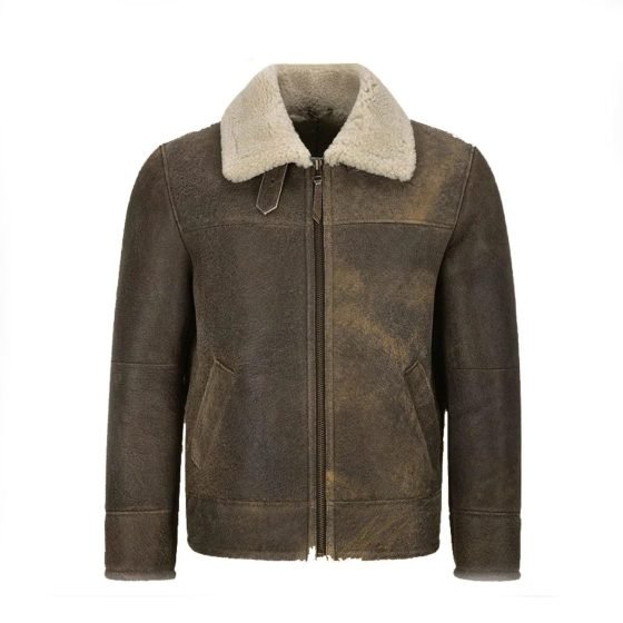 Men’s Sheepskin Leather Jacket Dirty Beige Fur Flying RAF