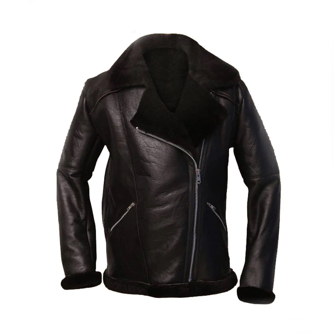 1 Men B4 Bomber Aviator Raf Black Real Shearling Jacket - Image 1