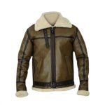Army Greenish Brown Shearling Leather Jacket
