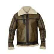 Army Greenish Brown Shearling Leather Jacket