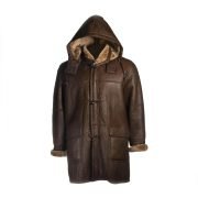Men Brown Shearling Hoodie Coat