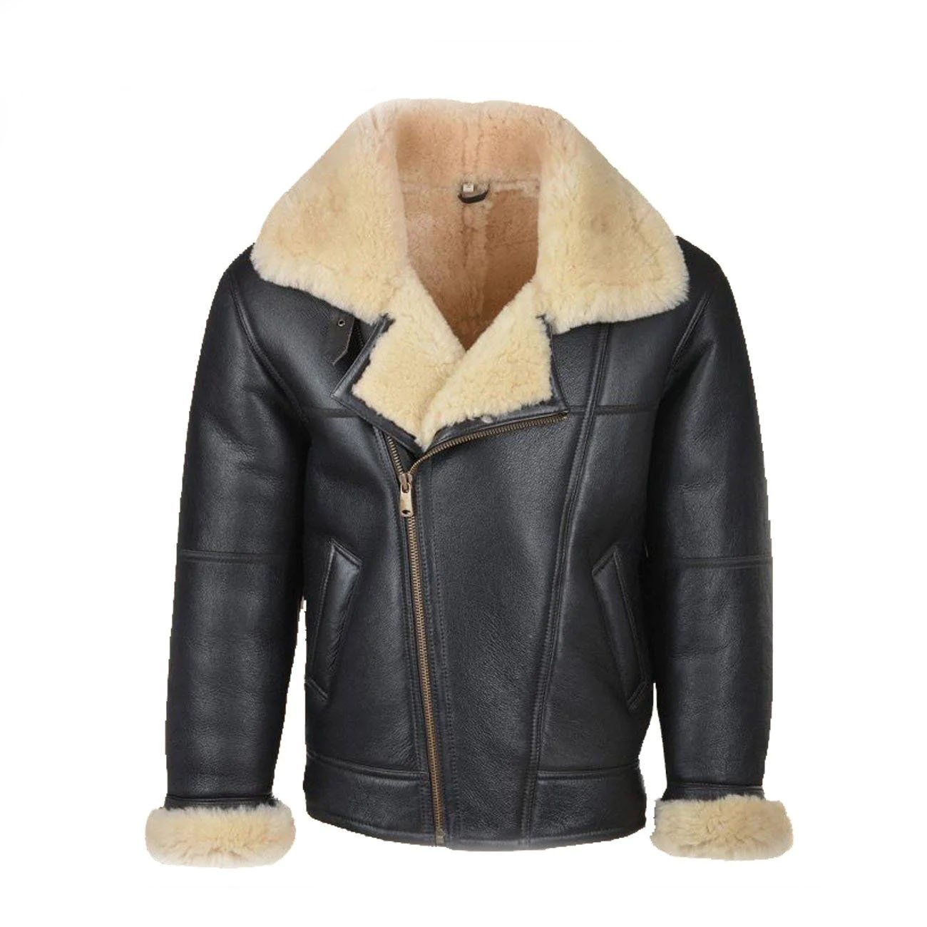 1 Men Black B3 Shearling Leather Jacket - Image 1