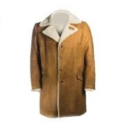 Men Brown Distressed Shearling Long Coat