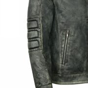 Men's vintage Real Sheepskin Motorbike Leather Jacket - Black Café Racer Coat - Image 6
