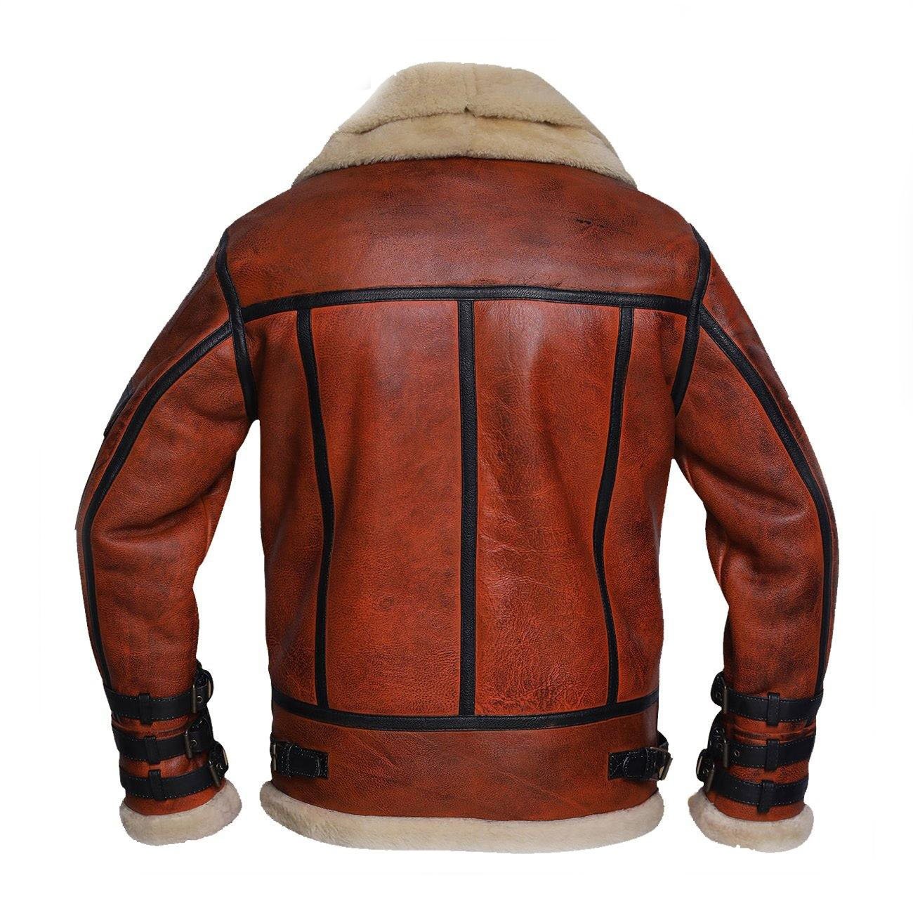 2 Women Distressed Brown Shearling Leather Jacket - Image 2