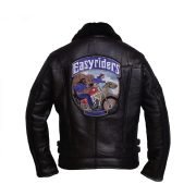 Men Black Rider Shearling Leather Jacket - Image 2