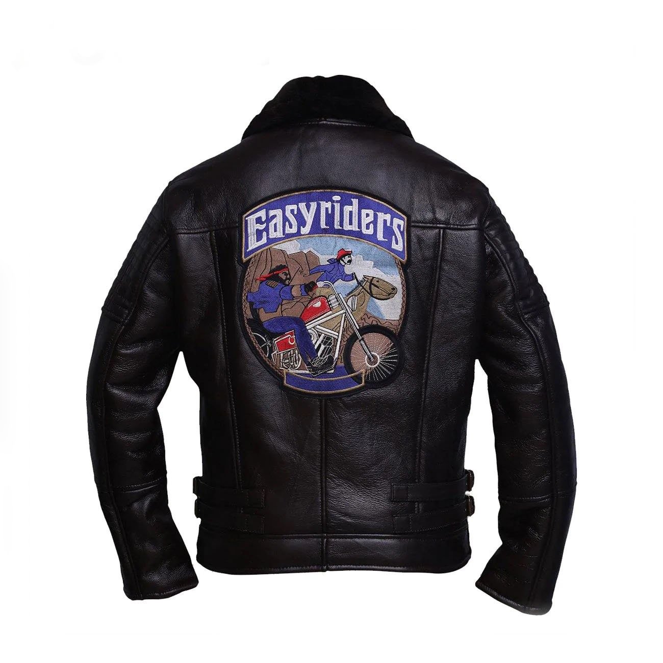 2 Men Black Rider Shearling Leather Jacket - Image 2