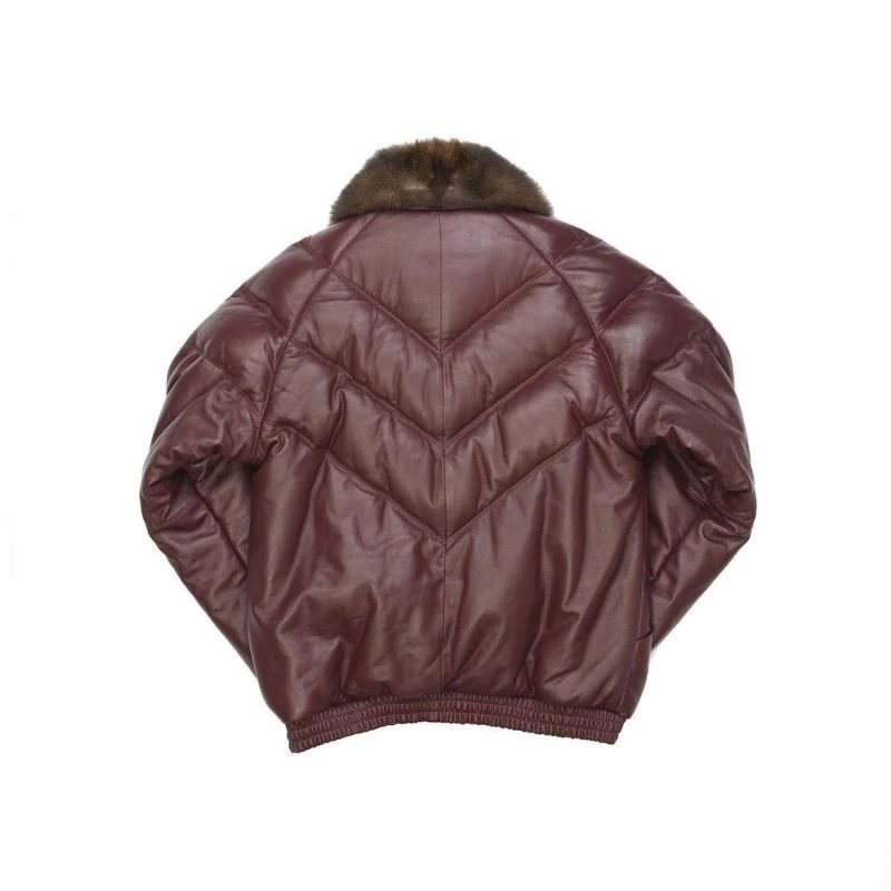 Burgundy Color Real Quality Fur V Bomber Leather Jacket