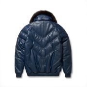 Men’s V-Bomber Navy Leather Jacket