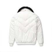 White Leather V-Bomber Jacket Black Fox Fur Removable - Image 2