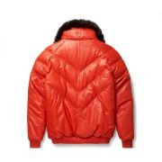 Top Seller Orange Leather V Bomber Jacket for Mens - Image 2