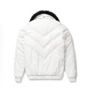 White Leather V Bomber Jacket - Image 2