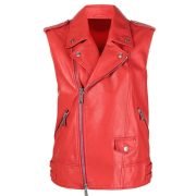 Red Women's Fashionable Sleeveless Sheepskin Real Motorbike Leather jacket - Image 2