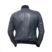 Men Blue Bomber Leather Jacket - Image 2
