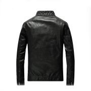 Men's Casual Zip Up Slim Bomber Faux Leather Jacket - Image 2