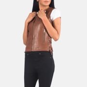 Women's Leather Vest Brown Handmade Genuine Leather Biker Vest with Lacing Style High-Quality Classic Vests - Image 3
