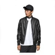 Black Genuine Leather Bomber Jacket - Image 2