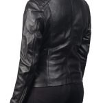 Women Black Biker Sheepskin Leather Shoulder Style Jacket